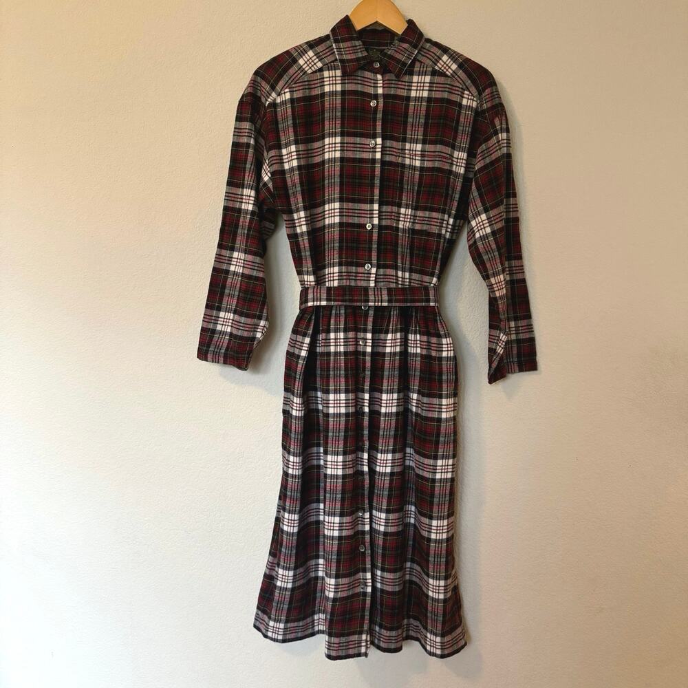 Vintage 90s shirt dress cotton flannel plaid red and green Charter Club sz M 6